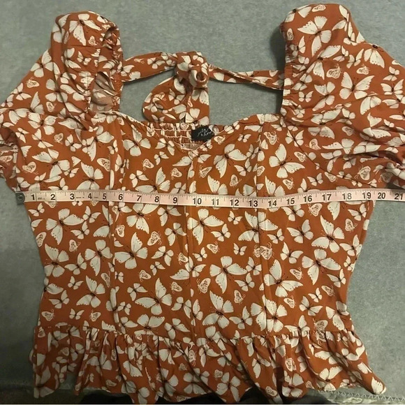 Milk & Honey Orange Butterfly Corset Puff Sleeve Blouse Size XL - Picture 4 of 6